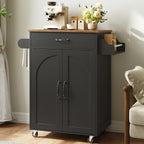 RALGEND Kitchen Island Cart, Small Kitchen Island with Storage Cabinet and Drawer, Rolling Kitchen Cart on Wheels with Spice Rack and Towel Rack, for Kitchen, Dining Room, Black and Rustic Brown