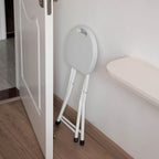 Basicwise Portable Folding Stool with Handle Compact Chair with Non-Slip Feet and Metal Frame Legs for Indoor & Outdoor Use Ideal for Dorm Kitchen Vanity Game Room Garden Porch & Home Bar, White