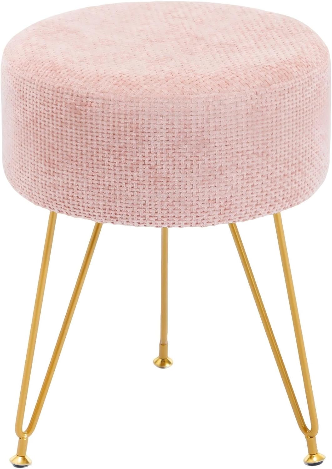 DUMOS Velvet Vanity Stool, 350LBS Heavy-Duty Makeup Stool with 4CM Thick Cushion, Round Ottoman Footrest Chair for Bedroom, Bathroom, Dressing Table, Easy-Clean Soft Fabric, Pink