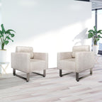 LUCKYERMORE Waiting Room Chair Set of 2 Large Guest Club Chairs for Studio Office Reception Couch, Lobby Lounge Accent Chairs Soft Leather Side Arm Chair Sofa for Bedroom Living Room, Beige+White