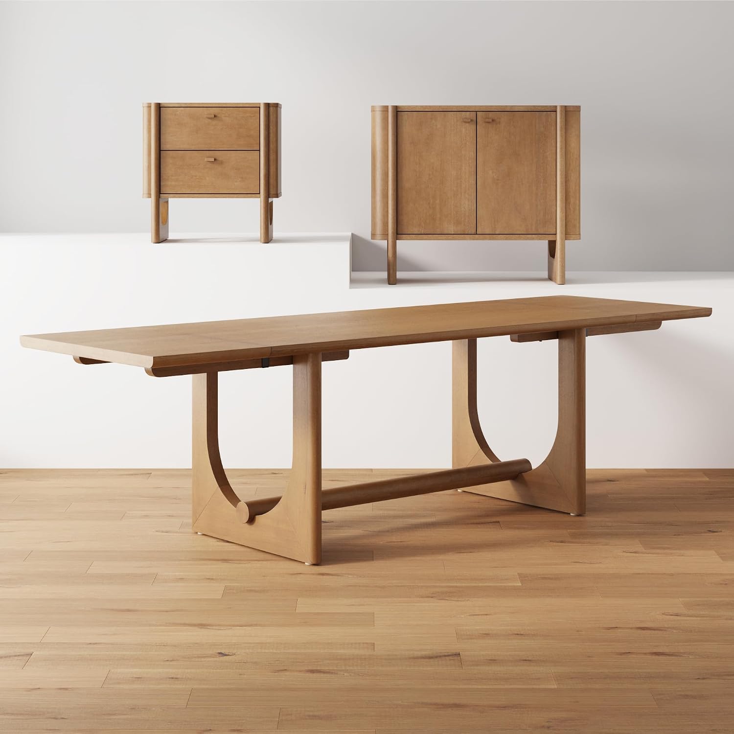 Nathan James Solace Mid Century Modern Extendable Dining Table, Solid Wood Dining Room Table with Leaf Extension, 8-Seater Dining Table Light Brown