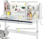 COSVALVE Adjustable Kids Desk with Hutch and Drawers, 47" Wide Multifunction Ergonomic Study Table, with Two Storage Drawer, Tilt Desktop, Height Adjust for Home or School Use, for Girls Boys (Grey)