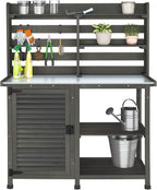 GDLF Potting Bench Table Large Garden Outdoor Work Bench Metal Tabletop Workstation with Storage Cabinet Shelf Dark Grey