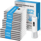 Mapambo Vacuum Seal Bags for Clothing Travel with -60000Pa LED Pump, 15 Pack Travel Cordless Vacuums Bag Set with Pump in 3 Combo Sizes. Vacuums Storage Bags for Clothes (15 Combo)