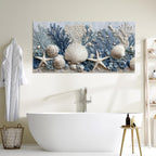 llribbons Coastal Seashell Canvas Wall Art Living Room Bathroom Decor Starfish Coral Seascape Painting Modern Ocean Artwork Prints for Bedroom Beach House Home Decoration Ready to Hang 12" x 24"