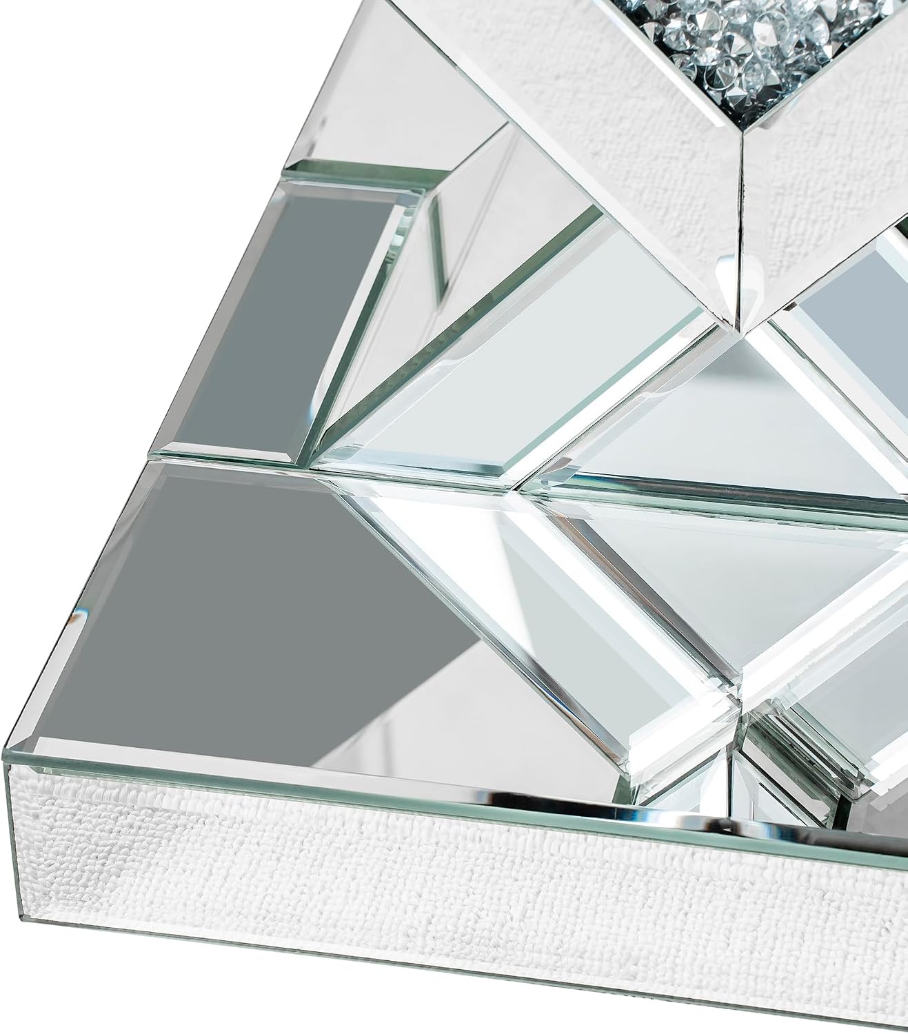 SHYFOY Glass End Tables Living Room, Glam Square Mirrored Side Table with Crushed Fax Diamond Inlay, HD Mirror Pedestal Stand, 24in Height Silver Small Accent Table for Living Room, Fully Assembled