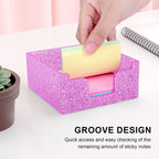 Rouidr Acrylic Sticky Note Holder, Self Stick Note Pad Holder, 3.94 x 3.94 Inch Glitter Memo Pad Dispenser Organizer for School Office Home Desk Supplies, Pink