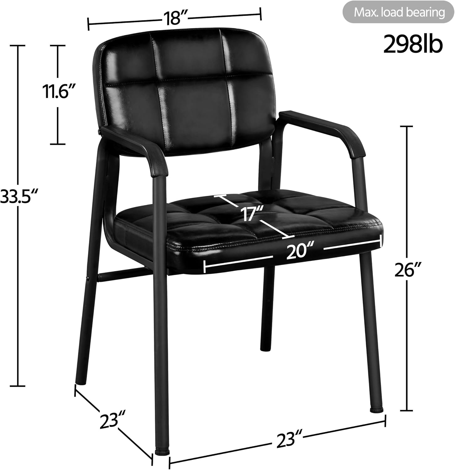 Yaheetech 2 PCS Office Guest Chair Mid Back Leather Reception Chairs Living Room Leisure Chairs with Lumbar Support for Waiting/Conference Room, Black