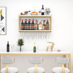 Dokser Wine Rack Wall Mounted Shelf - 2 Tier, Rustic Wood & Industrial Iron Frame Wine Bottle Holder for Kitchen, Dining Room, Home Bar Decor (Gold)
