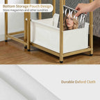 Nesting End Tables Set of 2, Stacking Side Table with Fabric Storage Basket, Small Nightstand for Small Space, Living Room, Bedroom, White Marble & Gold