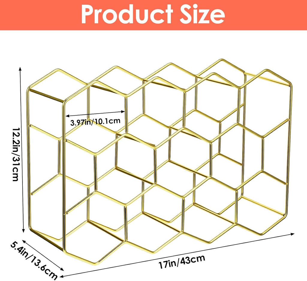 Countertop Wine Rack for 14 Bottles - Freestanding Modern Gold Wine Bottle Holder Stand for Kitchen, Bar, Pantry, No Assembly Required Space-Saving Design Cabinet & Counter Organizer Bottle Storage