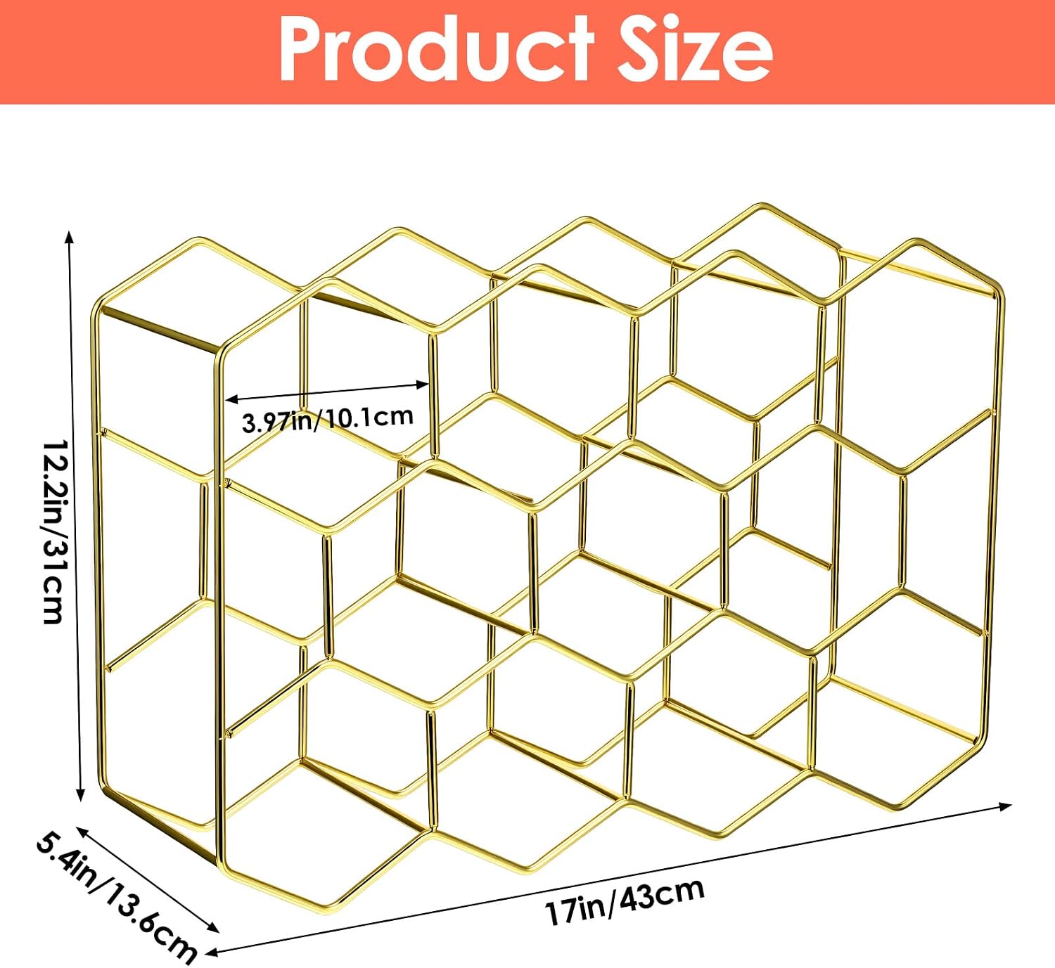 Countertop Wine Rack for 14 Bottles - Freestanding Modern Gold Wine Bottle Holder Stand for Kitchen, Bar, Pantry, No Assembly Required Space-Saving Design Cabinet & Counter Organizer Bottle Storage