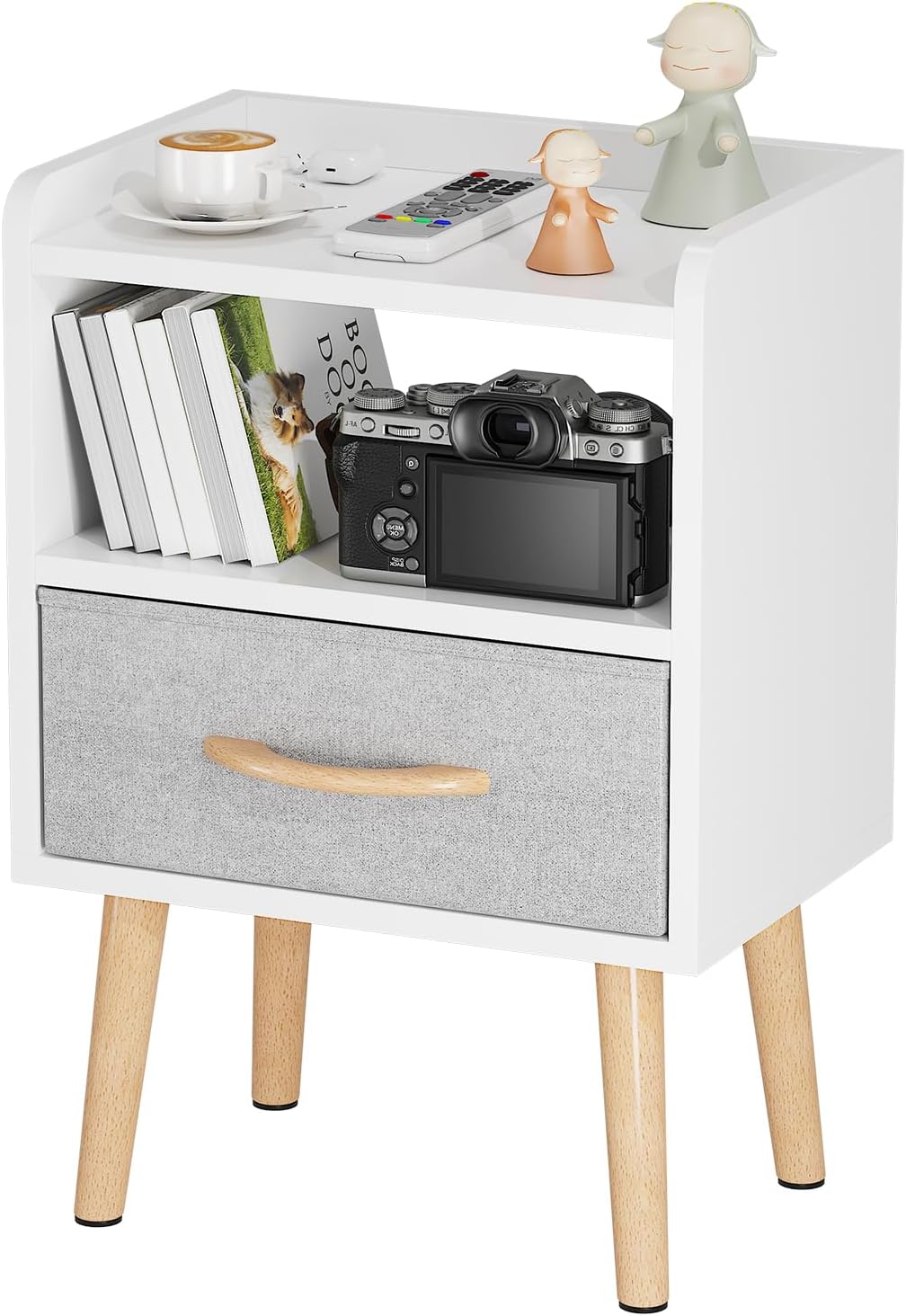 White Nightstand with Drawer, Small Wood Bedside Table, Kids Nightstand | Mid Century Modern Nightstand, Small Bedside Table for Bedroom, Kids Room & Small Spaces.