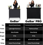 GoBar Portable Bar Table for Events - Black, 3 Skirts, or LED - Pop Up Mobile Bartending Station with Travel Carrying Case