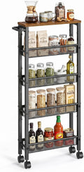 SONGMICS HOME Slim Rolling Cart, 5-Tier Storage Cart with Wheels and Handle, Narrow Utility Cart for Kitchen, Living Room, Brown and Black