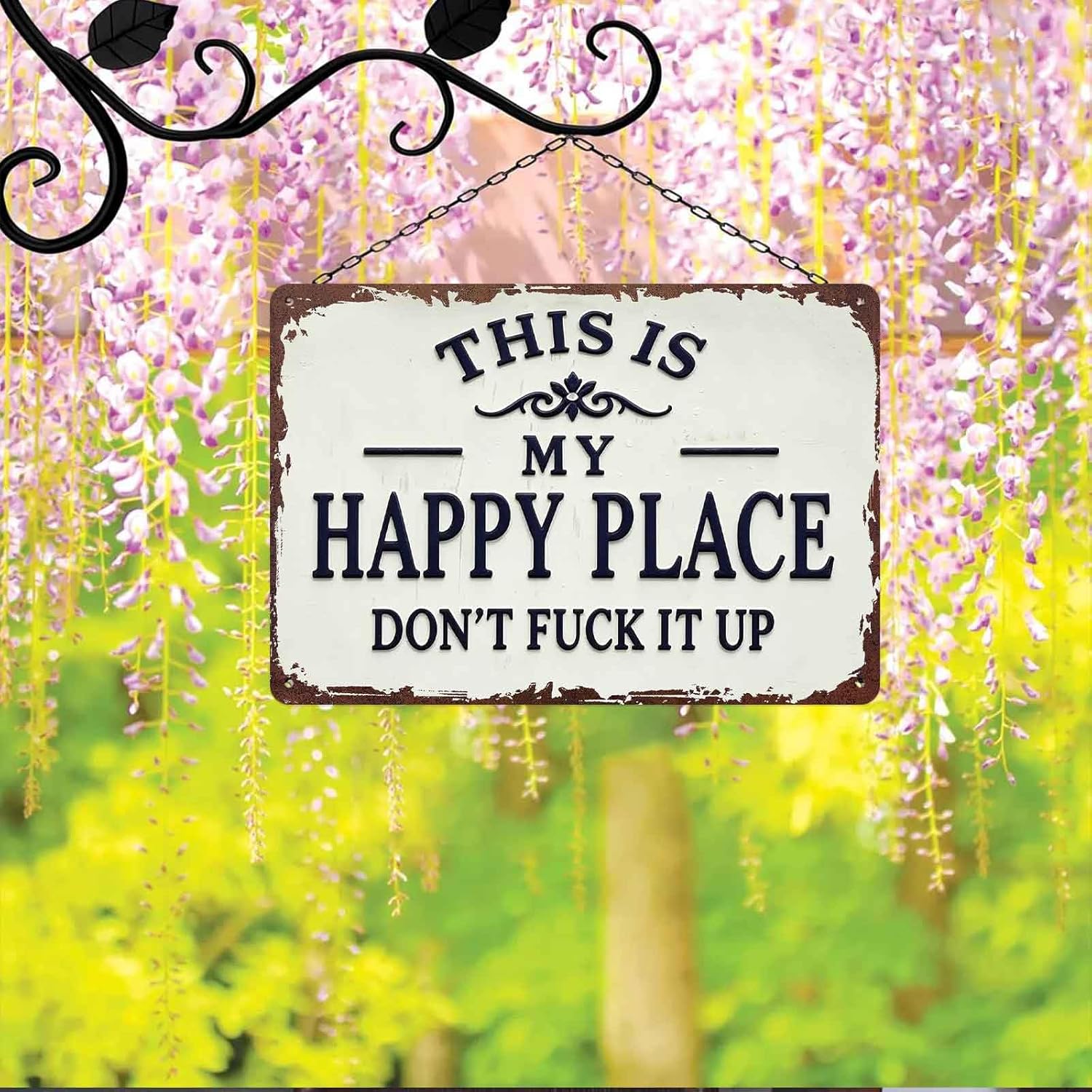 This Is My Happy Place Don't Fuck It Up Metal Sign, 8x12 Inch Aluminum Wall Art, Funny Rustic Style for Man Cave, Garage, Bedroom