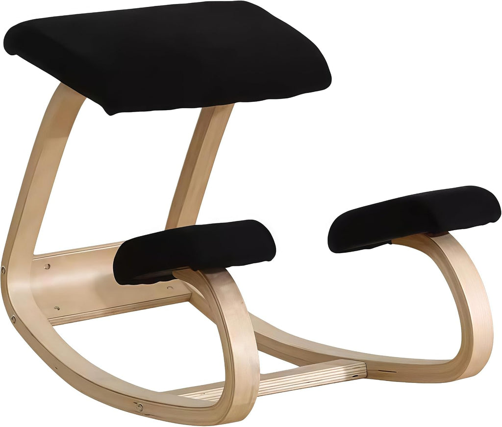Adjustable Ergonomic Kneeling Chair with Padded Seat and Backrest, Posture Correcting Knee Chair for Office Desk, Comfortable Floor Sitting Alternative (Black)