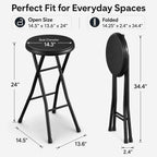 Folding Stool - Backless 24-Inch Stool with 240lb Capacity for Kitchen or Rec Room - Portable Indoor Counter Bar Stools (Black)
