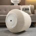 IRONORA White Vertical Fluted Round Side Table, Barrel Shaped Pedestal End Table, Pleated Textured Accent Coffee Table for Living Room Bedroom Entryway, Minimalist Indoor Decor Nightstand