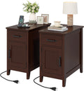 Side Table Set of 2 with Charging Station, 23.6" Tall End Table with Flip-Top Hidden Outlets & USB-C Port, Narrow Nightstand with Drawer and Storage Cabinet for Bedroom, Living Room,Small Spaces
