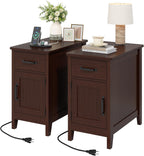 Side Table Set of 2 with Charging Station, 23.6" Tall End Table with Flip-Top Hidden Outlets & USB-C Port, Narrow Nightstand with Drawer and Storage Cabinet for Bedroom, Living Room,Small Spaces