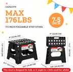 ACSTEP 7.5 Inch Folding Step Stool Foldable Stool Height Kids Step Stool, 176 lb Capacity Plastic Collapsible Stool, Black Small Stepping Stools, Foot Stools Suitable for Kitchen