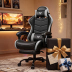 EXRACING Gaming Chair with Footrest, Ergonomic Computer Chair 350lbs High Back for Adults, Height Adjustable Video Game Chair with Headrest and Lumbar Support, 360° Swivel, PU Leather, Grey