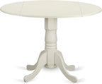 East West Furniture DLBO3-WHI-W 3 Piece Dining Room Table Set Contains a Round Kitchen Table with Dropleaf and 2 Dining Chairs, 42x42 Inch, Linen White