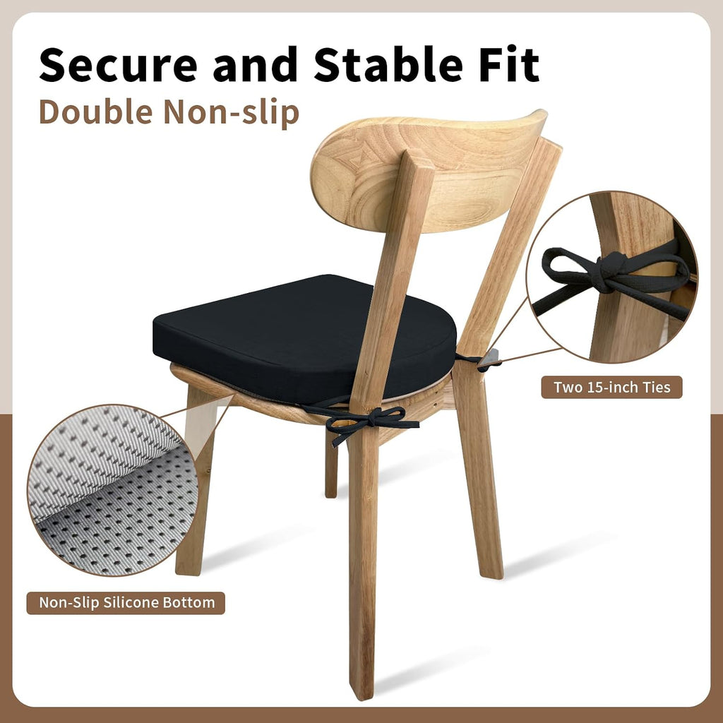 Chair Cushions for Dining Chairs 2 Pack 35D High-Density Foam Seat Cushions for Kitchen Chairs with Ties Non Slip and Removable Cover Chair Pads 16.5" x 16.5" x 2" (Black)