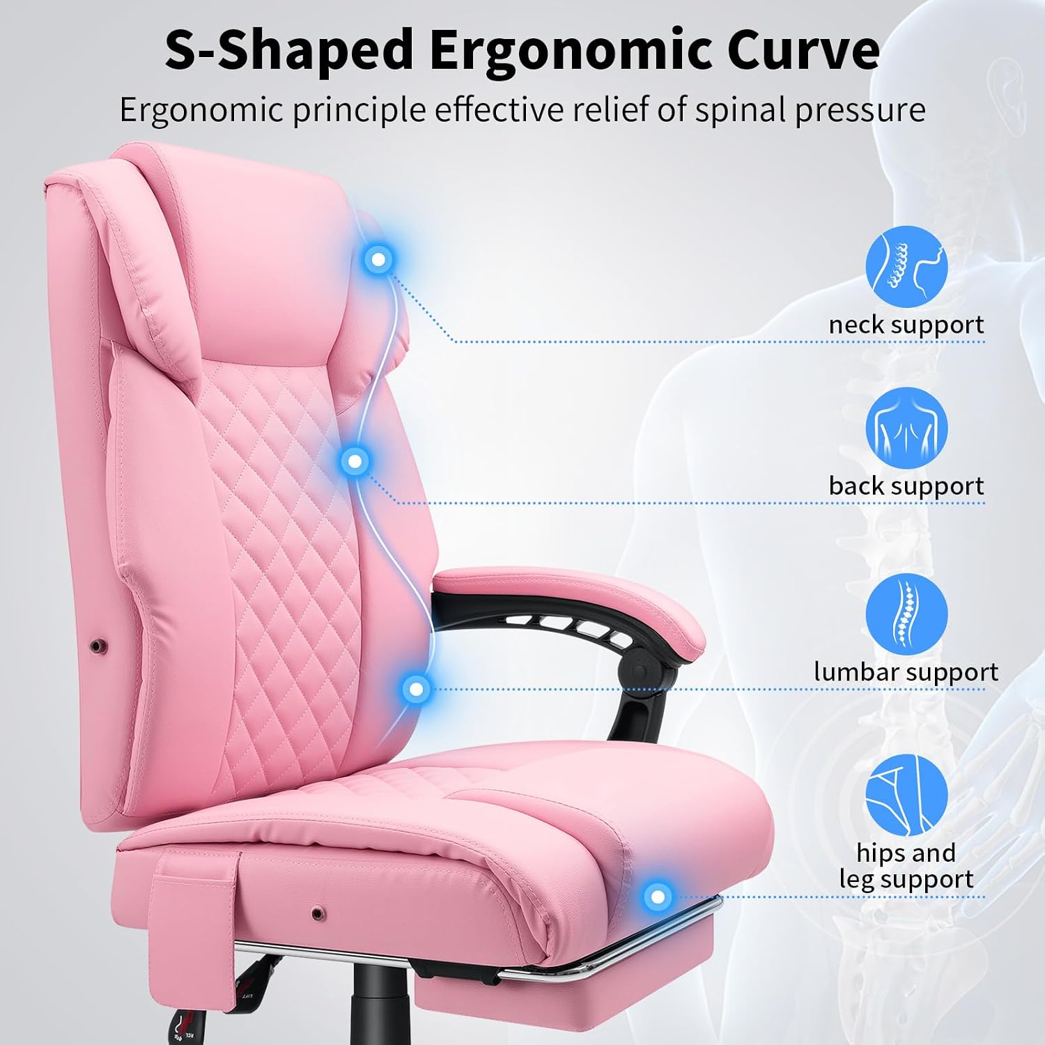 HOFFREE 400lbs Massage Office Chair with Foot Rest 6 Points Vibration Ergonomic Executive Office Chair Reclining High Back Computer Desk Chairs Pink