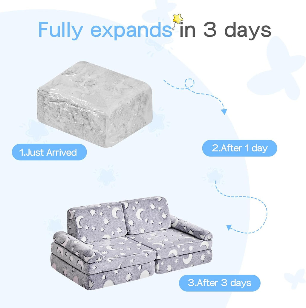 IFNOW Star Modular Kids Play Couch for Toddlers 1-3, Convertible & Washable Toddler Foam Couch for Playroom & Living Room, Glow-in-the-Dark, Apartment Friendly CPC Certified Building Fort Play Couch