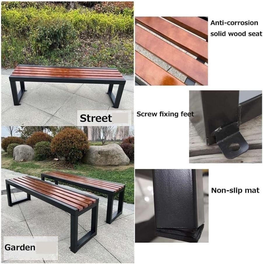 Outdoor Bench, Outdoor Garden Bench Bronze Garden Seat Outdoor Backless Benches Park Solid Wood Bench 400kg Load Capacity Garden Bench(Small)