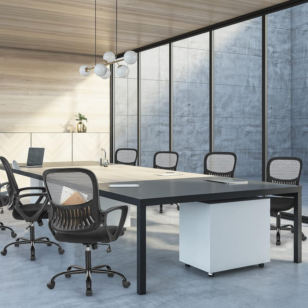 Sweetcrispy Home Office Managerial Executive Chair with Ergonomic Design, Mid-Back Mesh Swivel, Comfortable Lumbar Support, Comfy Arms for Bedroom,Study,Student, Black