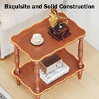 Solid Wood End Table Living Room - 23.6" H Small Narrow Rectangle End Table Wooden, Dark Real Wood Vintage Antique Brown Side Bedside Table Nightstand for Small Spaces with Open Storage Shelf