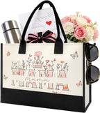 Mothers Day Gifts for Mom - Spacious Canvas Tote Bag for Women, Beautiful Floral Print New Mom Birthday Gifts, Sturdy Ties & Bottom Reusable Grocery Bags, Mama Gift for Shopping Beach Travel Work