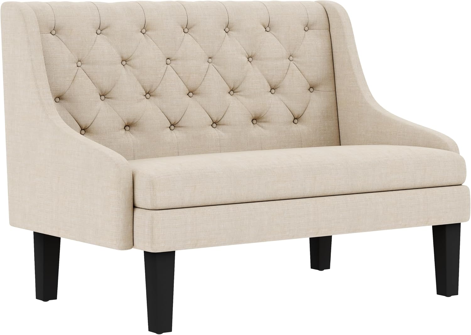 Settee Bench with Back Small Loveseat for Dining Room Living Room Entryway Modern Upholstered Banquette Button Tufted Mini Couch with Wood Legs Cream