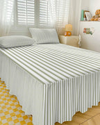 Ruffle Skirt Bedspread for King Size Bed Farmhouse Sage Green Stripe 3 Piece Bedding Cover with Pillow Sham,18In Drop Bedskirt Coverlet for Bedroom Dorm Modern Vertical Line