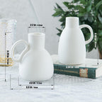 Tanvecle White Ceramic Vase Set - 2 Small Vases with Handle, Pottery Vases for Modern Home Decor, Minimalist Matte Pitcher for Fowers, Decorative Clay Vase Centerpiece Dining Table Decorations
