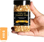 Syedra Crushed Glass for Crafts, Crushed High Luster Chips, Glitter, Broken Glass Pieces, Bar, Vase, Garden Decoration, 3-6mm, 410G (Shiny Gold)