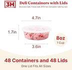8 oz plastic containers with lids(48Set/96Pcs) BPA-Free Plastic Soup Containers with lids, Freezer Microwave Safe Small Cups for Portion Condiment Dipping Sauce, Salad Dressing