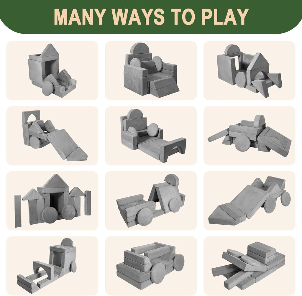 Kids Play Couch 15PCS, Modular Foam Sofa, Convertible Kids Play Set | Kids Play Couch 15PCS, Convertible Kids Furniture, Ideal for Playroom, Reading, Playing and Relaxing