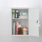 Relaxdays Medicine Cabinet, Lockable, 2 Compartments, 32 x 21.5 x 9.5 cm, Wall Mounted, First Aid, Metal, White/Green, Iron