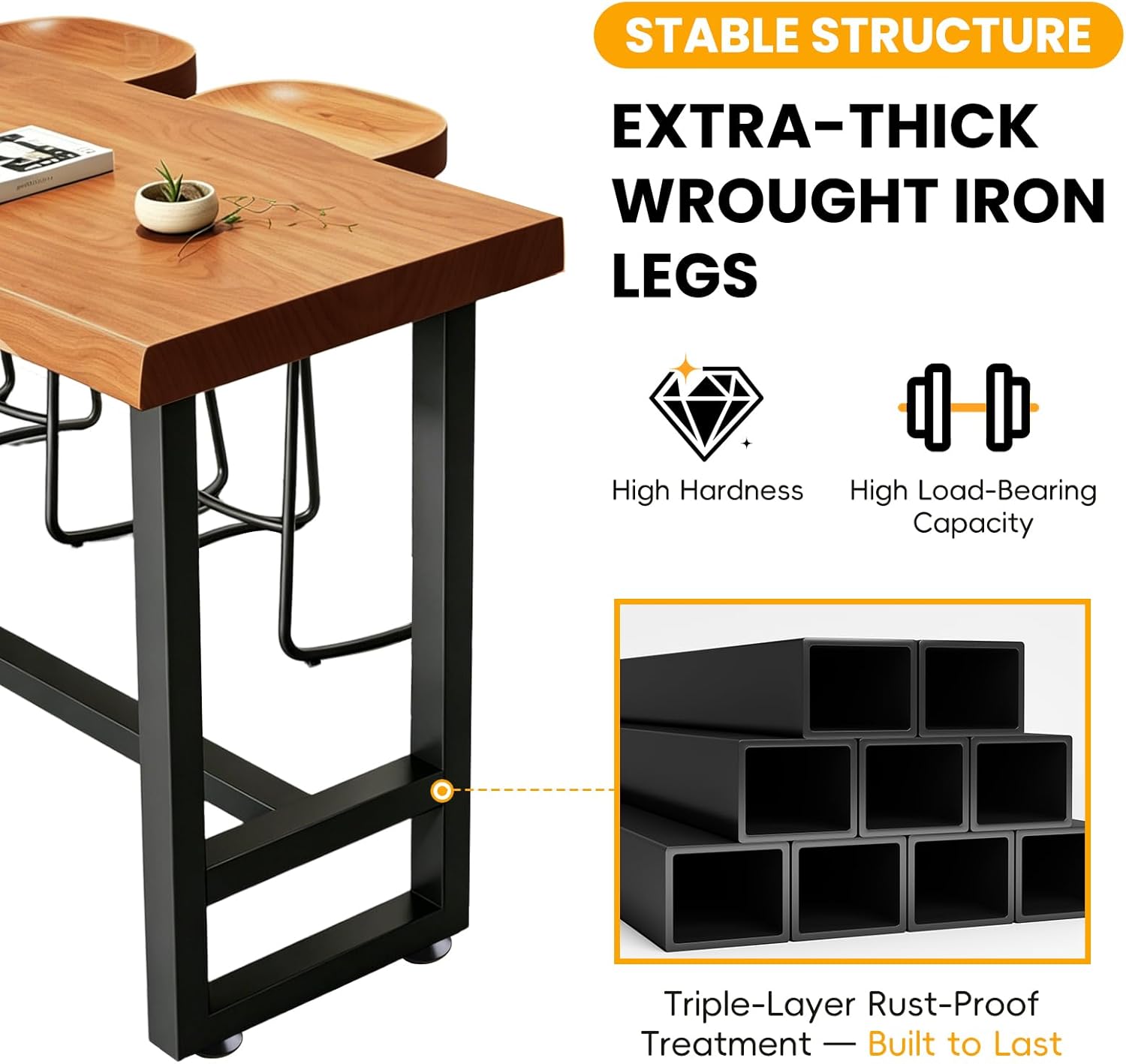 Live Edge Bar Table,Long Counter Height Dining Table,Solid Wood Pub Table,2 in Thick Live Edge Top for Kitchen,Dining Room, Coffee Shop,or Small Space(Stool not Included)