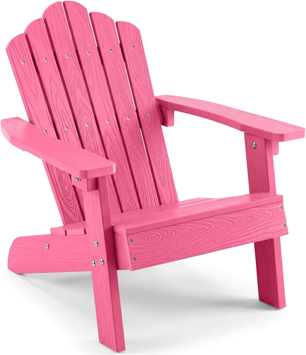 Costzon Kids Adirondack Chair, All-Weather HIPS Toddler Outdoor Chair, Wooden Textured Plastic Fire Pit Chair, Kids Patio Chair for Backyard Lawn Garden, Fits Children Age 3-7 Years (1, Pink)