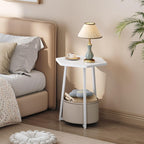 MAHANCRIS Small Side Table, Round End Table with Storage Basket, Modern Nightstand for Small Space, Hexagonal Bedside Table, Couch Side Table for Living Room, Bedroom, White ETWT9901