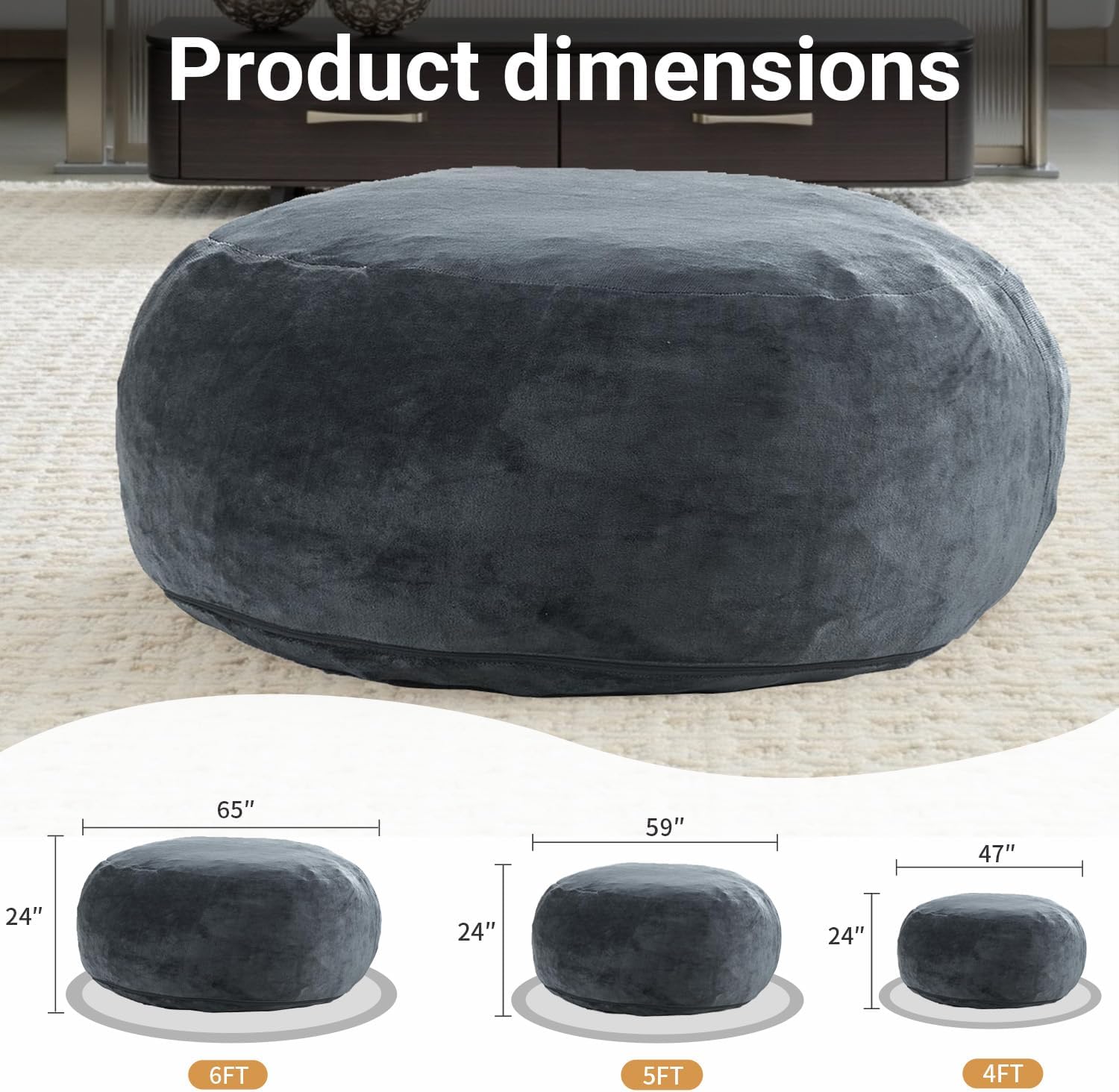4FT,Big Bean Bag Chairs for Adults,Bean Bag with Filler Included,Memory Foam Bean Bag,Giant beanbag,Suitable for Reading Chairs in Living Room, Bedroom and Dormitory. (Black, 4 Foot)