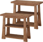 27.55 Inches Solid Wood End Table Set of 2, Rustic Nightstand with Open Storage Shelves, 3-Tier Narrow Sofa Side Table for Living Room, Bedroom, Small Spaces