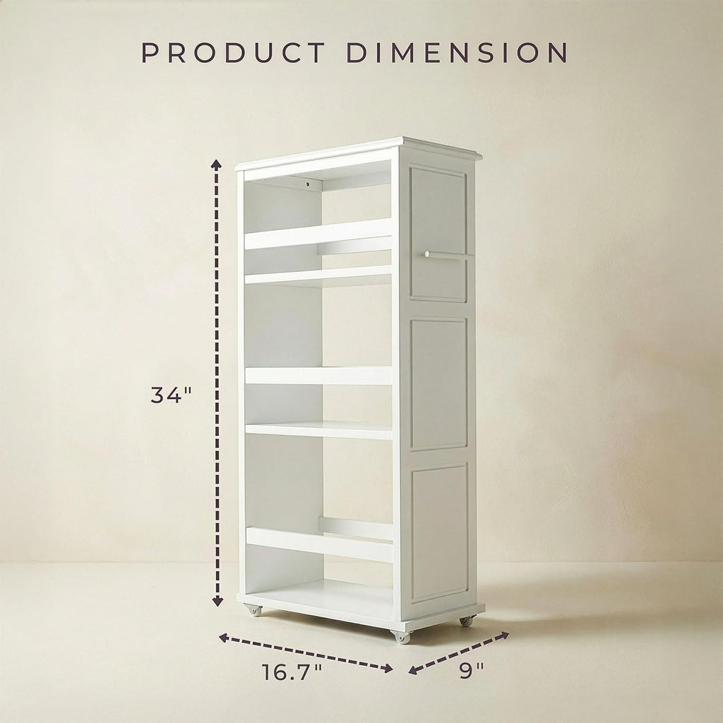 Lavish Home 3-Tier Slim Rolling Storage Cart - 16.7” x 9” Narrow Rolling Cart with Handle and Wheels for Bathroom, Laundry Room, and Kitchen Organization - Pull-Out Home Organizers (White)