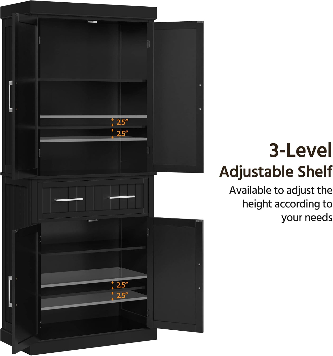 Topeakmart Kitchen Storage Cabinet, Tall Pantry Cabinet Cupboard with Drawer and Adjustable Shelves, Freestanding Storage Cabinet Organizer for Kitchen, Living Room, Dining Room, Bathroom, Black
