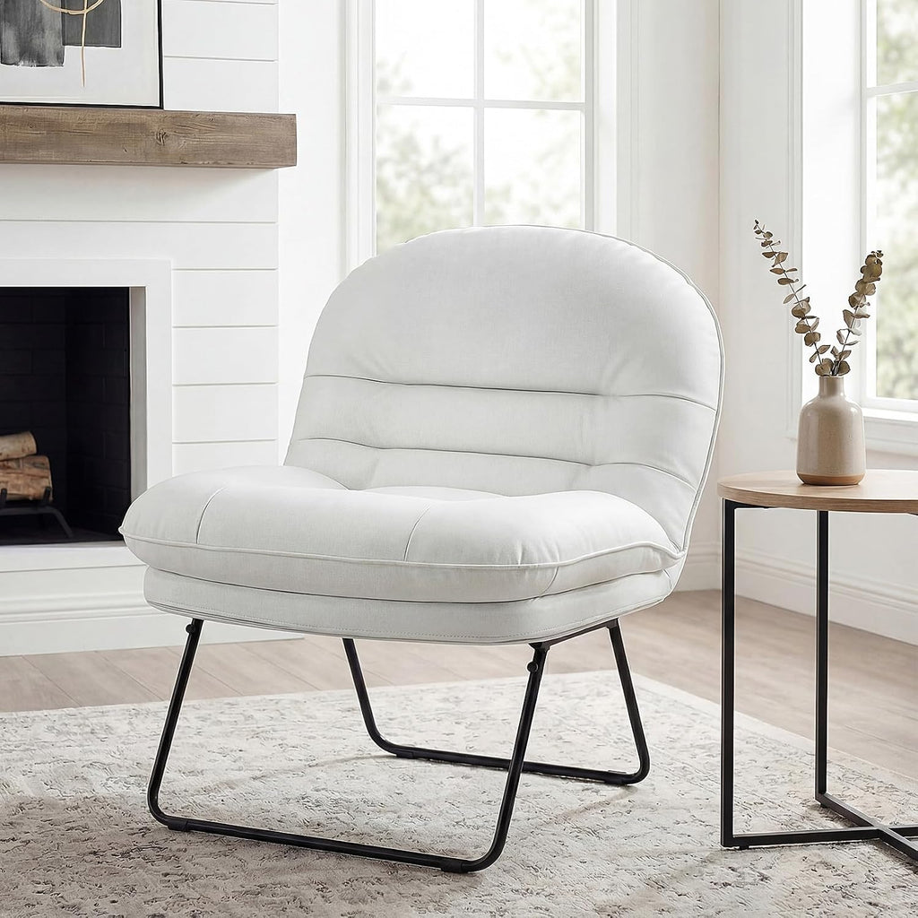 Saucer Chair, Small Foldable Chair, Folding Lounge & Floor Chairs with 6-Position Adjustable Backrest, PU Leather, for Adults, for Living Room, Bedroom, Dorm & Gaming, Beige